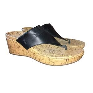 Vionic Cameron Slide Orthopedic Sandal Womens 9 Black Cork Thong Heel Comfort